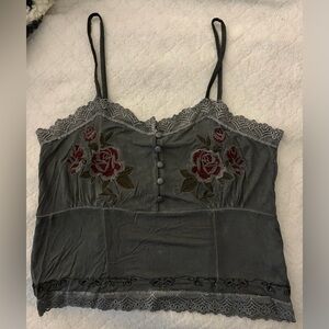 POL Gray Wash Embroidered Lace Trim Tank Top Size Small